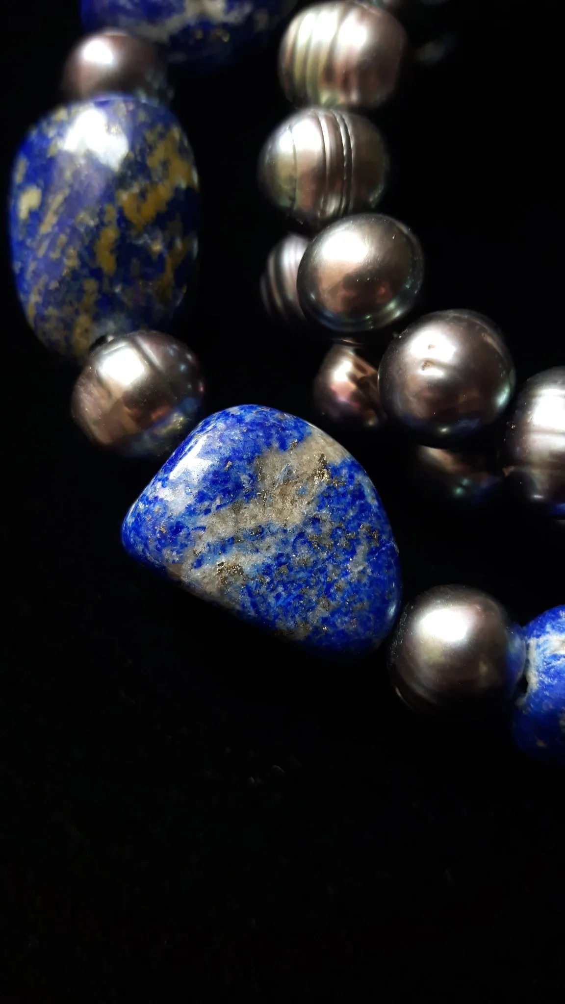 Lapis Lazuli & Black Pearl Silver Necklace