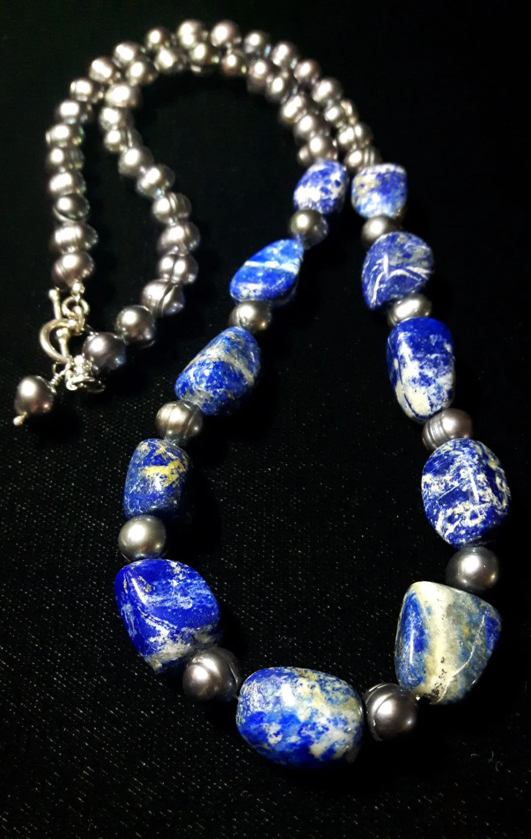 Lapis Lazuli & Black Pearl Silver Necklace