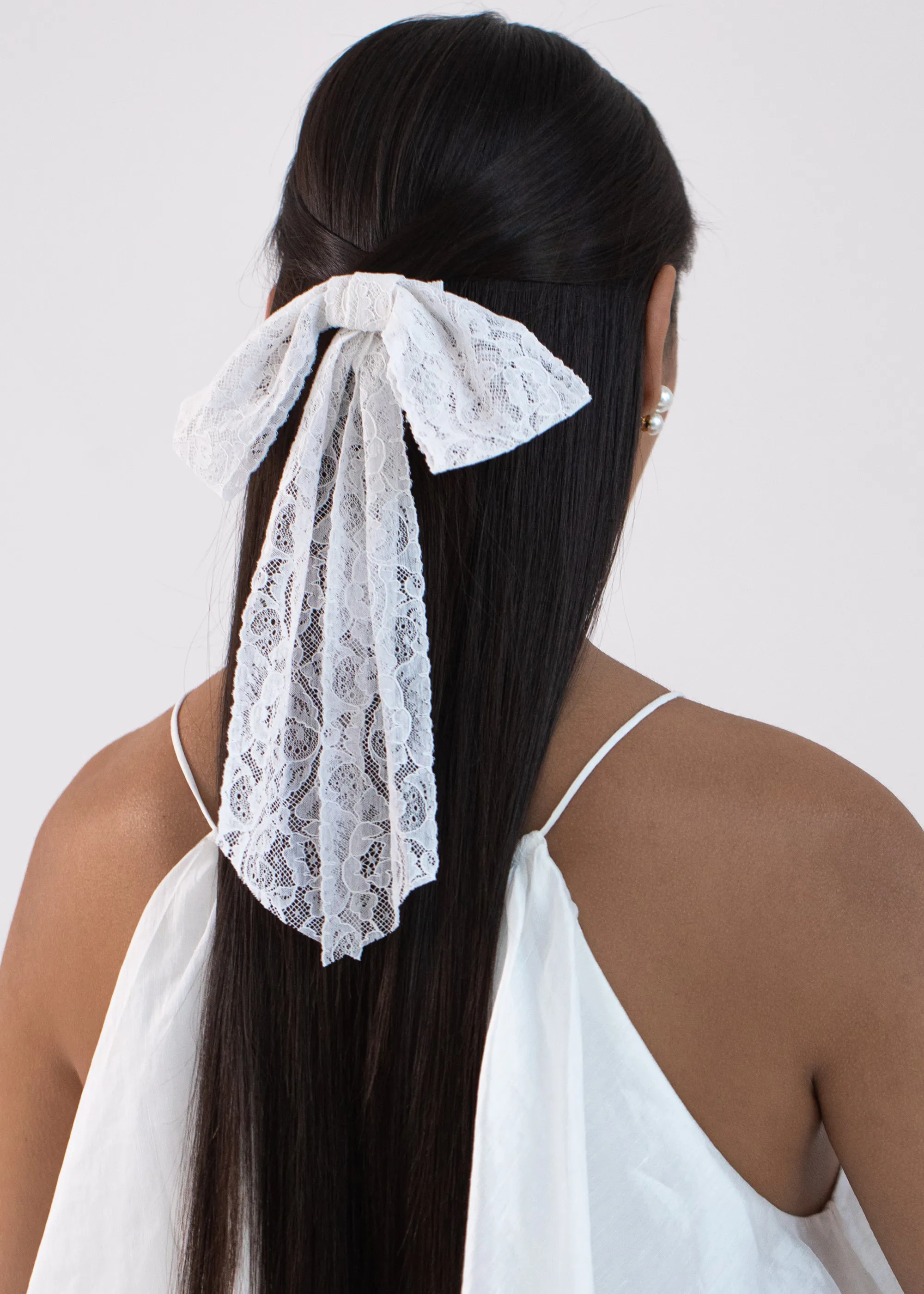 Lucia Lace Bow Barrette -- White