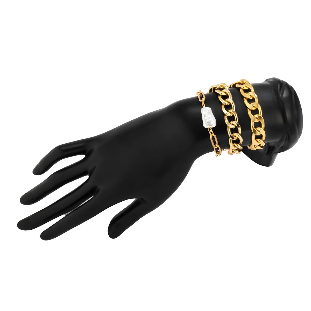 Metal Special-Shaped Imitation Pearl Set Bracelet