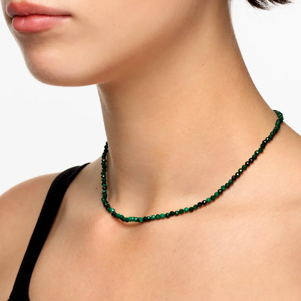 Micro Malachite Bead Necklace in Gold