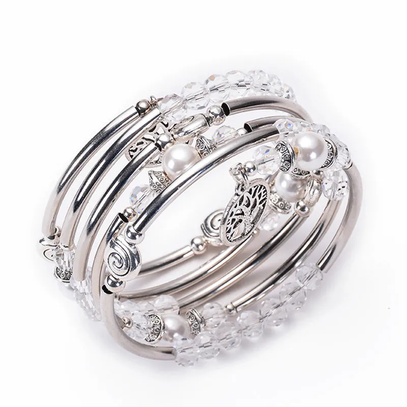 Natural white crystal women's bracelet, shell pearl multi-layer winding bracelet