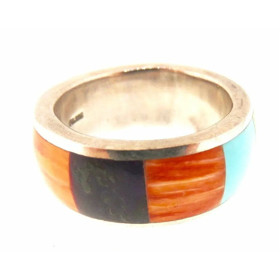 Peyote Bird Multi Stripe Inlay Stone Silver Band