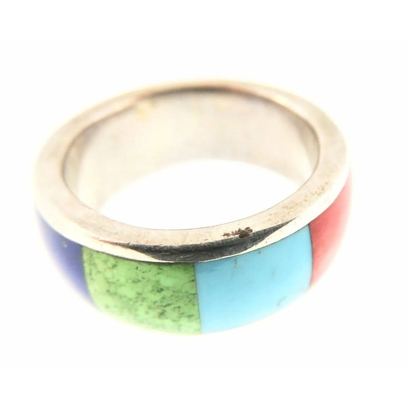 Peyote Bird Multi Stripe Inlay Stone Silver Band