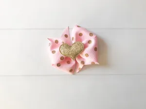 Pink and Gold Polka Dots Mini Pinwheel Hair Bow I The Enchanted Magnolia