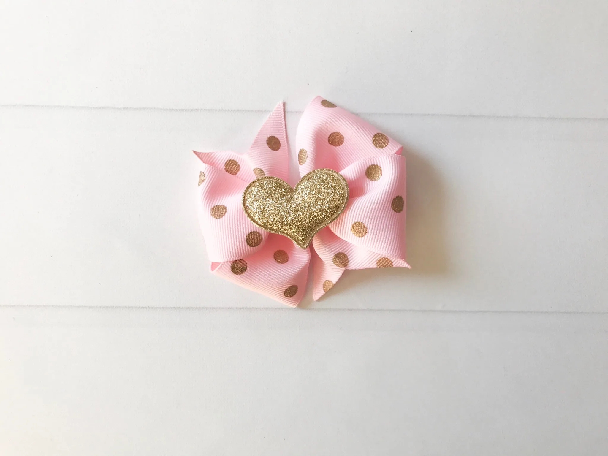 Pink and Gold Polka Dots Mini Pinwheel Hair Bow I The Enchanted Magnolia