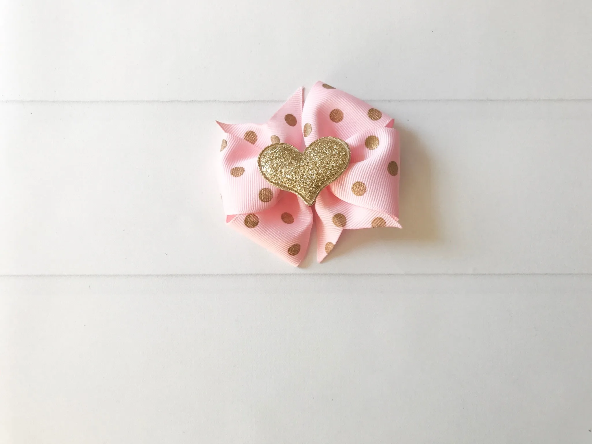 Pink and Gold Polka Dots Mini Pinwheel Hair Bow I The Enchanted Magnolia