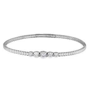 platinum finish sterling silver flexible bracelet with 5 graduated  bezel set simulated diamonds