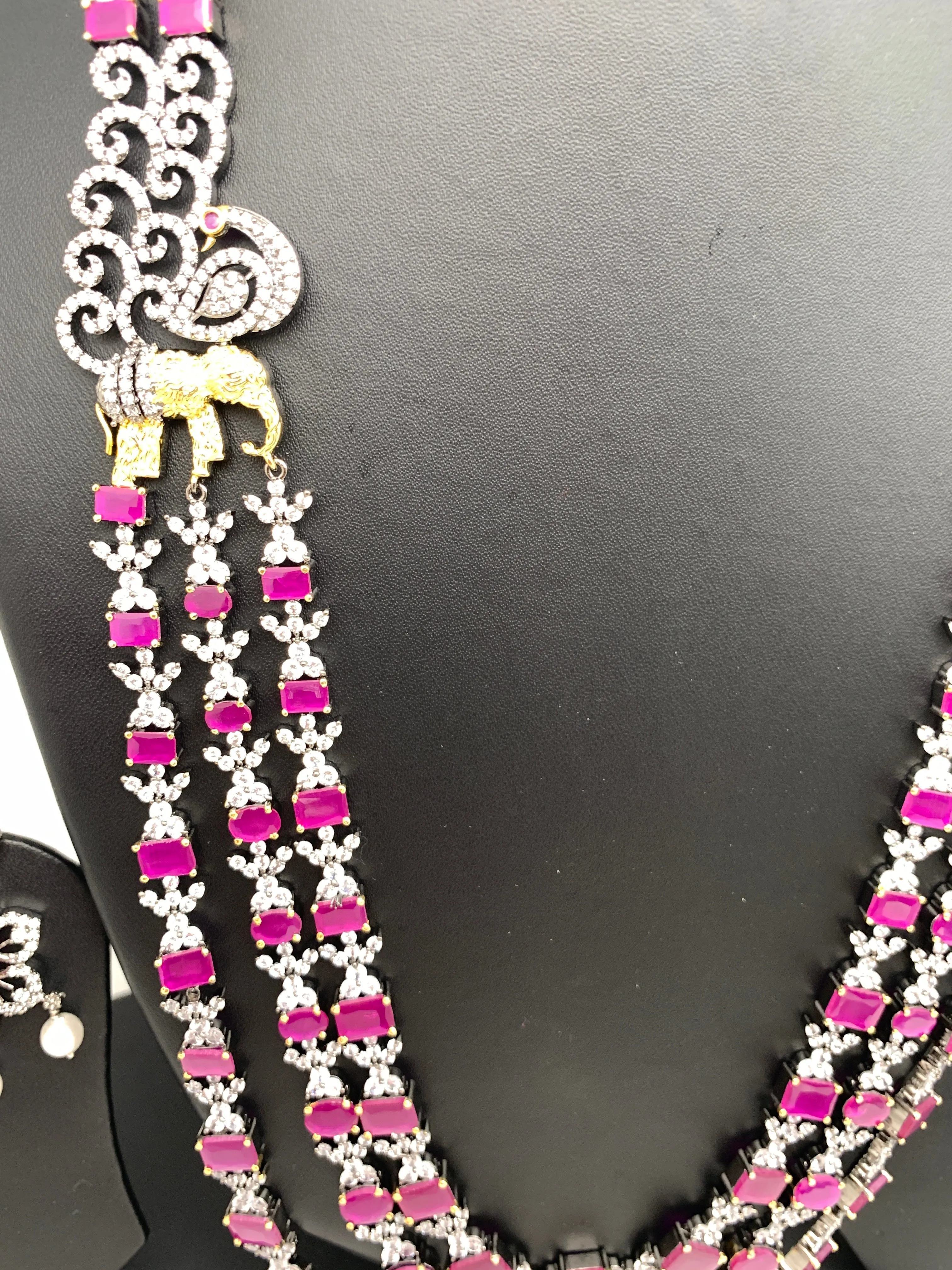 Ruby Red 3 Layer Teen Lada Long Necklace in Victorian Polish