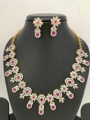 Ruby Red Stone AD Short Necklace