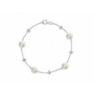 Silver Pearl And Cubic Zirconia Bracelet
