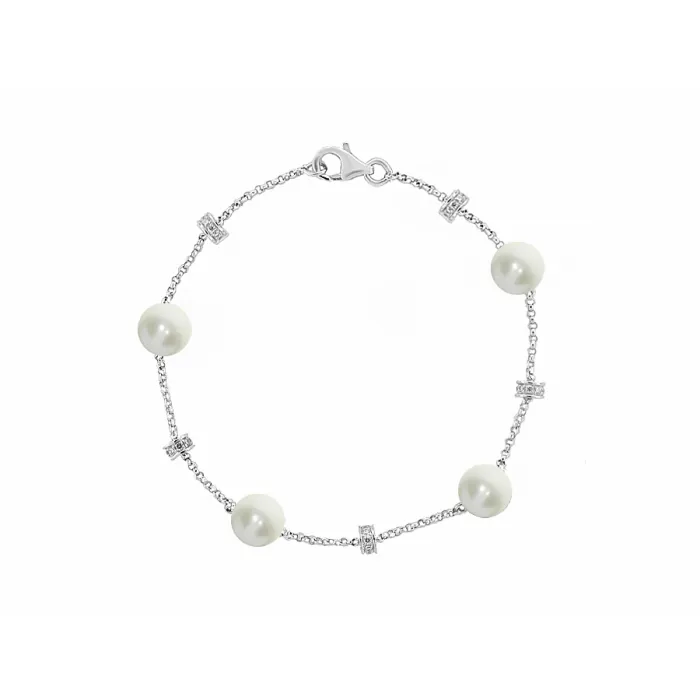 Silver Pearl And Cubic Zirconia Bracelet