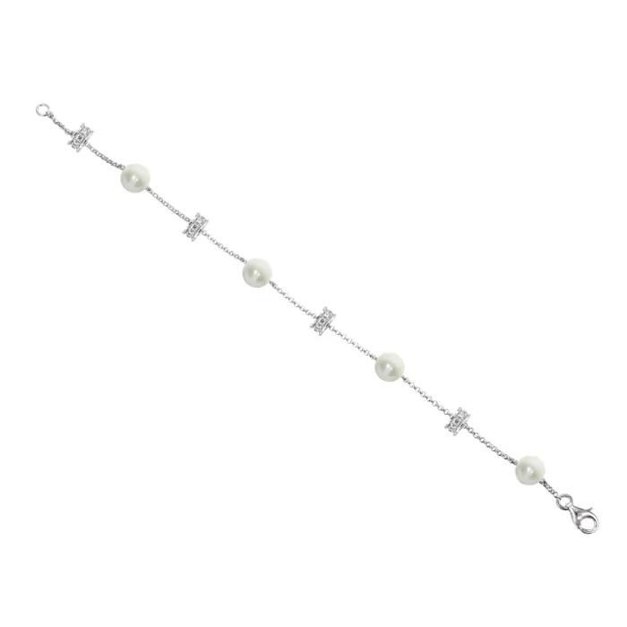 Silver Pearl And Cubic Zirconia Bracelet