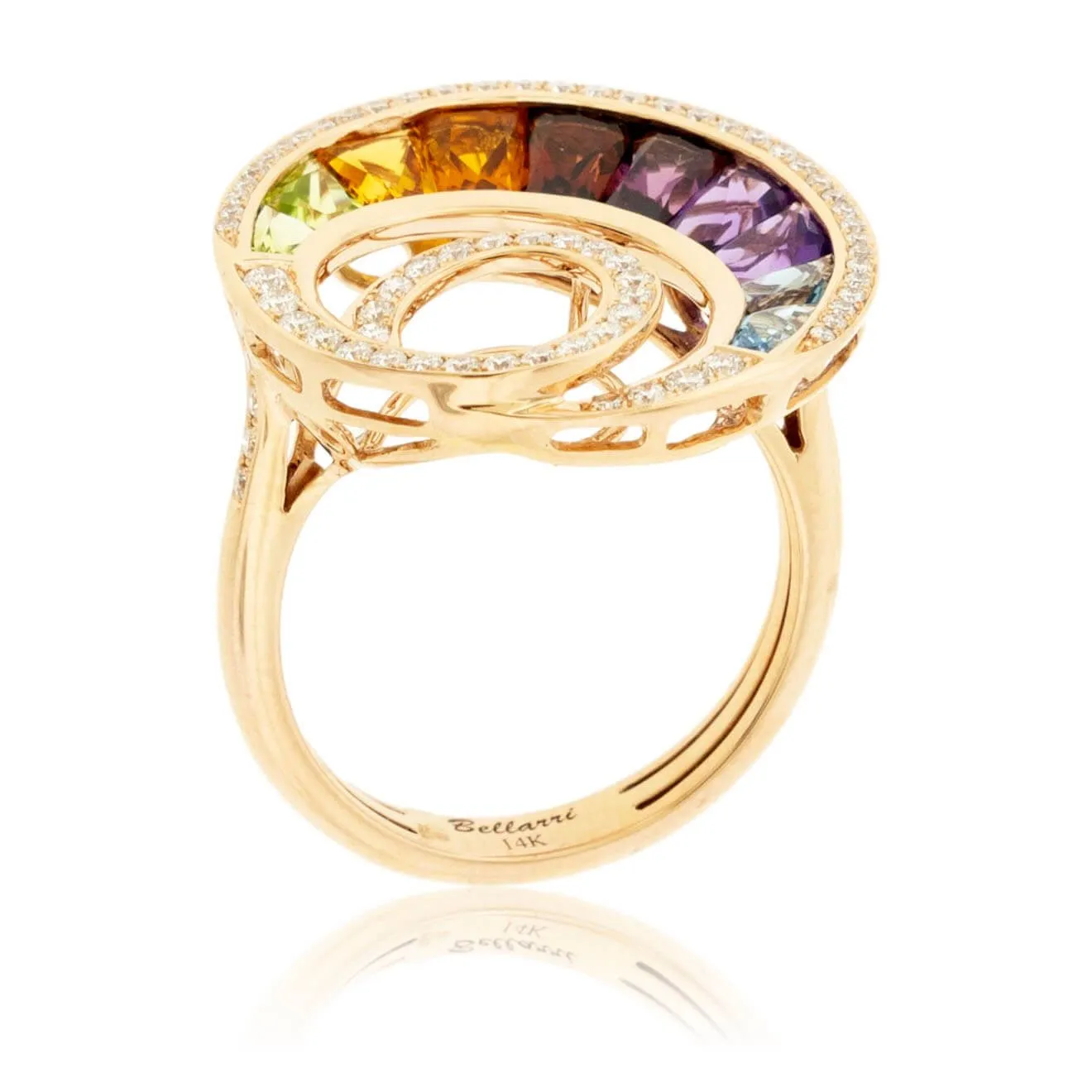 Step Cut Mixed Gemstone Rainbow Circle Ring