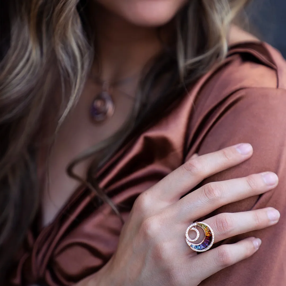 Step Cut Mixed Gemstone Rainbow Circle Ring