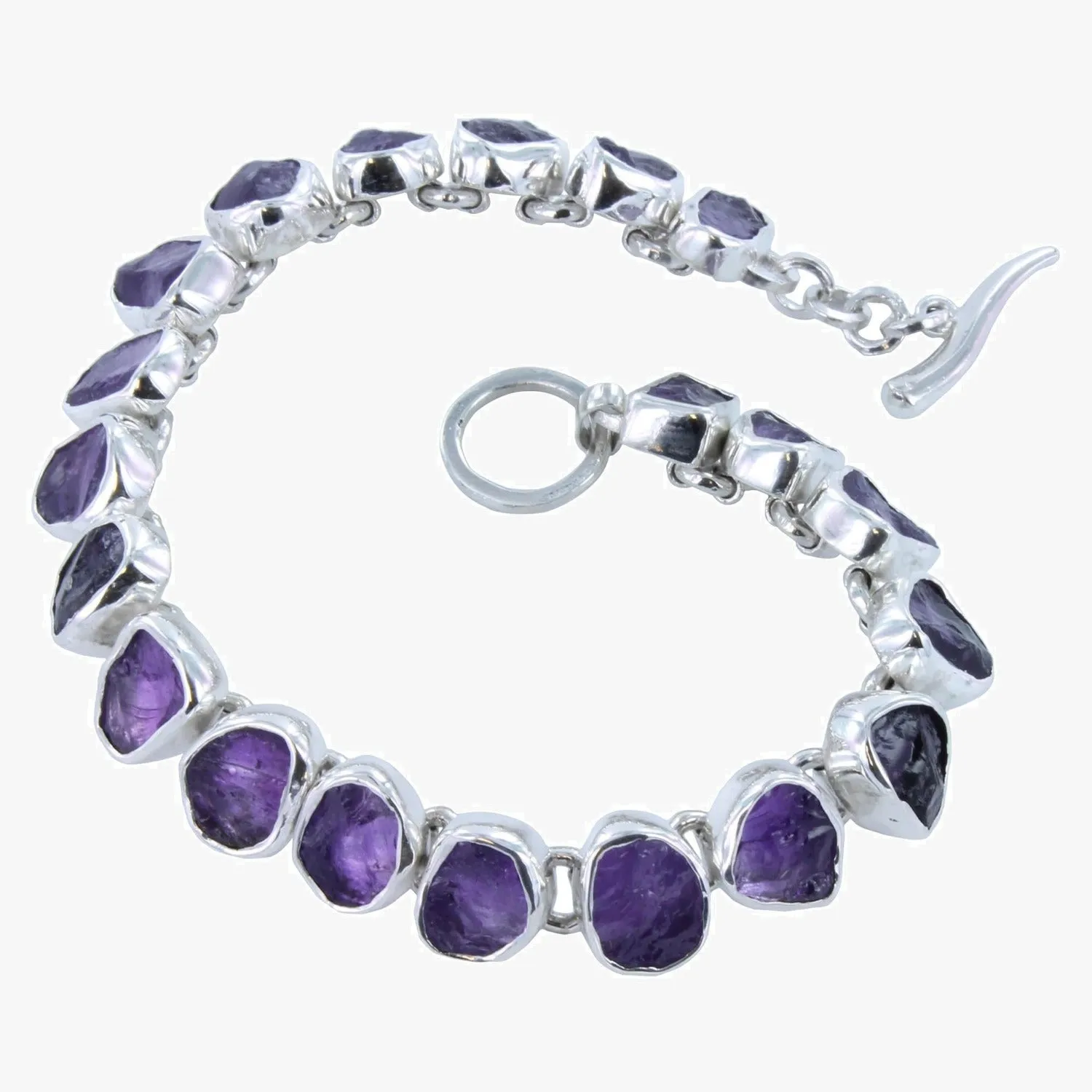 Sterling Silver and Rough Amethyst Bracelet