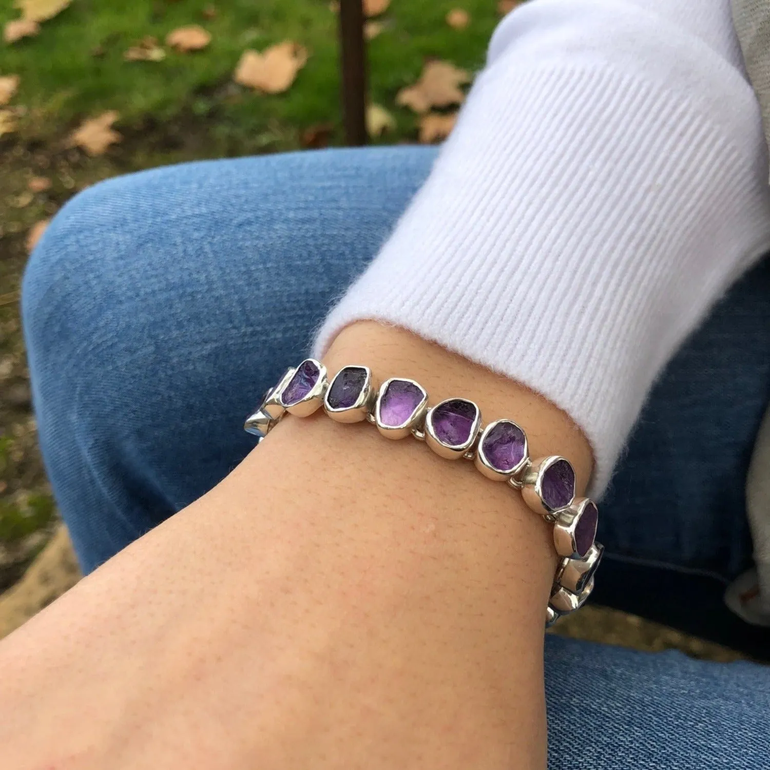 Sterling Silver and Rough Amethyst Bracelet