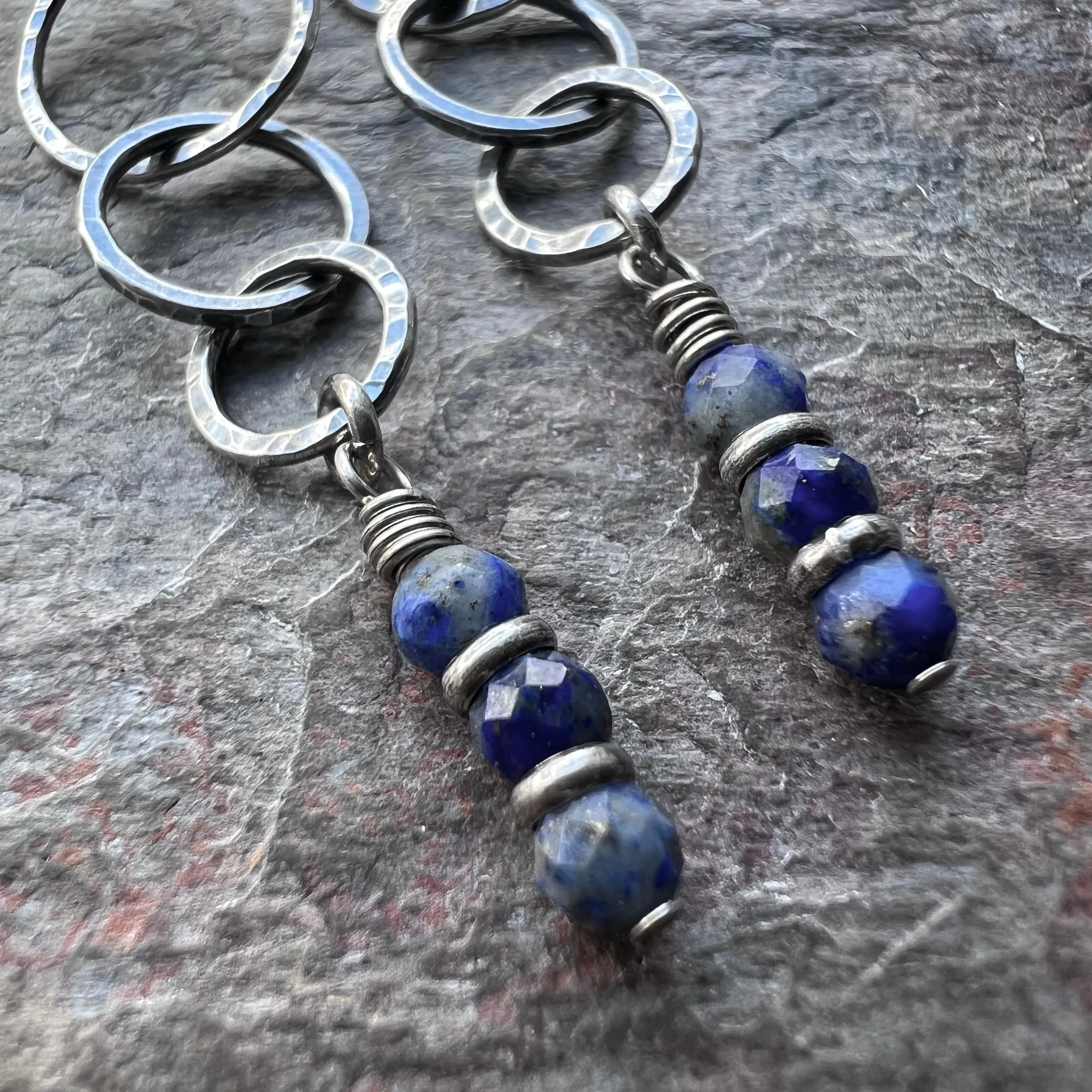 Sterling Silver Lapis Earrings Beaded
