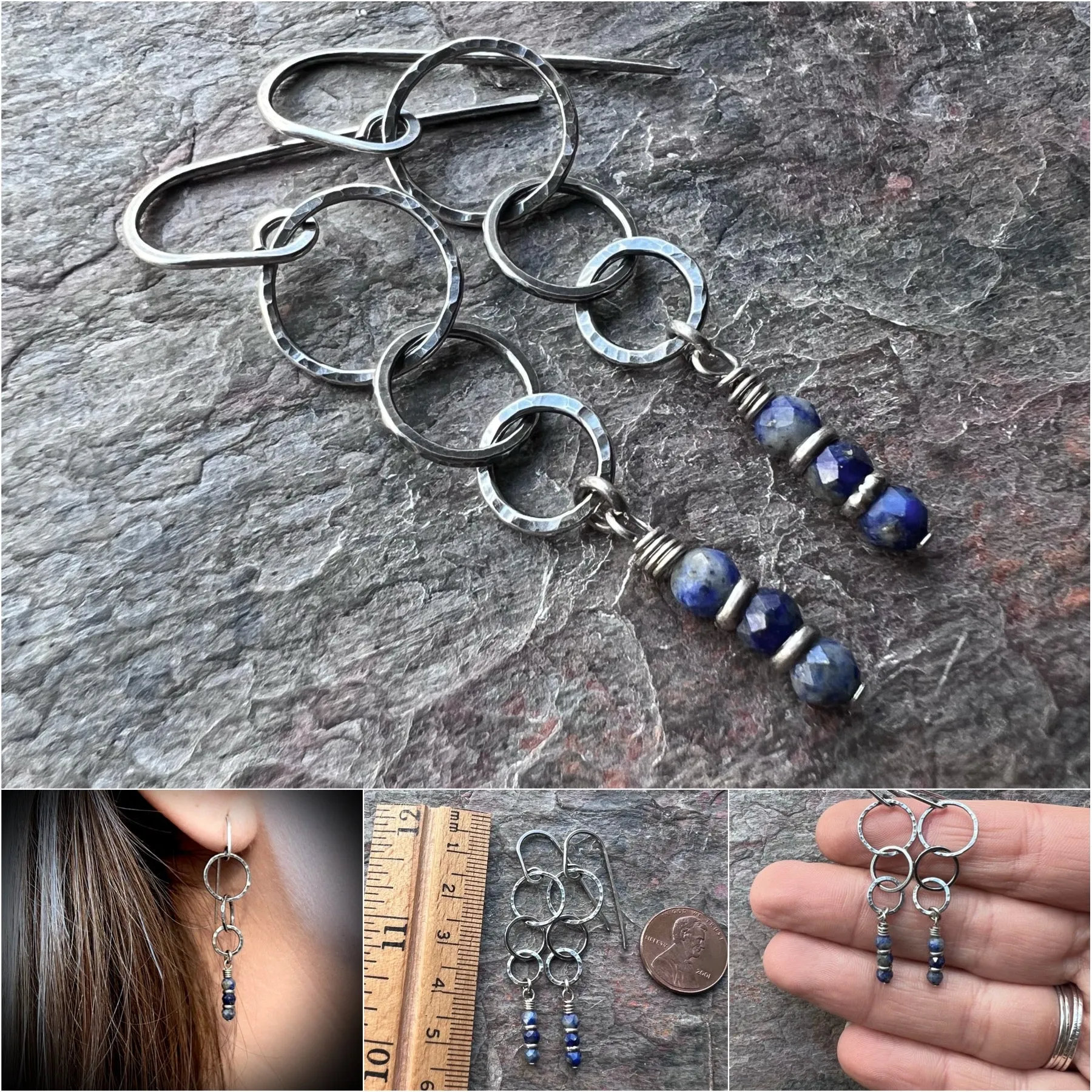 Sterling Silver Lapis Earrings Beaded