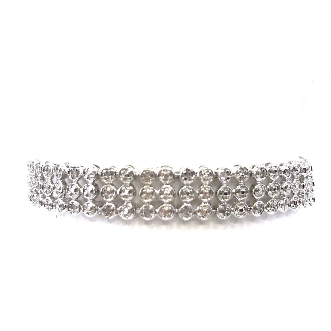 Sterling Silver Triple Row Diamond Accent Bracelet