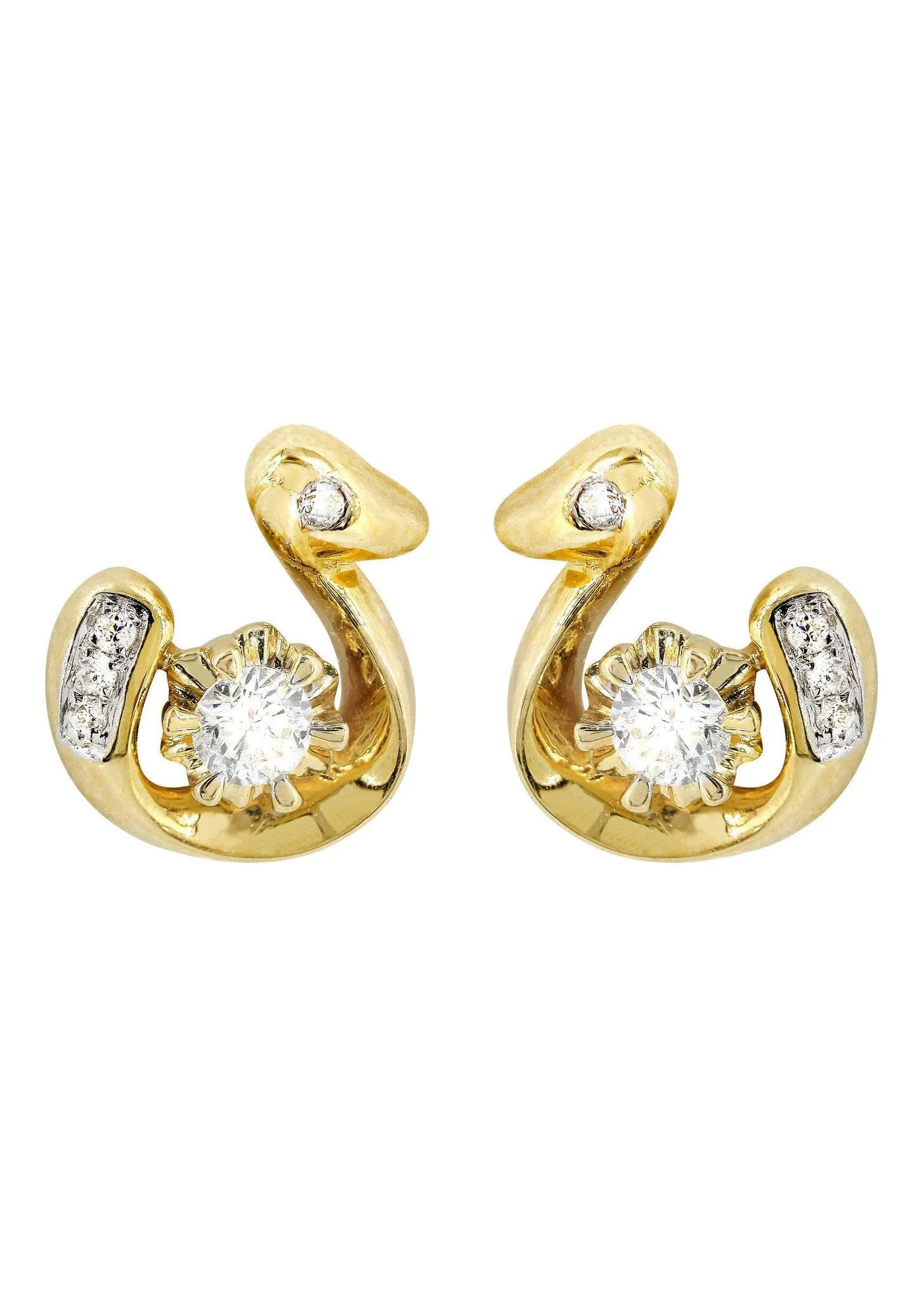 Swan Diamond Stud Earrings For Men | 14K Yellow Gold | 0.3 Carats